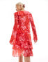 Something New X Chloe Frater mesh frill detail mini skirt co-ord in red washed floral Salsa, XS - фото #8