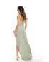 ASOS DESIGN textured bandeau maxi dress with split detail in sage green