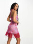 Фото #4 товара Tammy Girl halter neck mini dress with split front in pink print