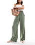 JDY paperbag waist wide leg linen trousers in khaki