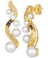 ფოტო #1 პროდუქტის Vanilla Pearls (3-7mm) & Diamond (3/8 ct. t.w.) Curvy Drop Earrings in 14k Gold