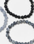 ASOS DESIGN 3 pack beaded bracelet set in monochrome tones