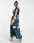 Liquorish plunge front maxi dress in teal floral print