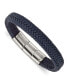 ფოტო #1 პროდუქტის Stainless Steel Navy Blue Leather Bracelet