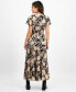 Petite Print Short-Sleeve Maxi Dress Taupe Blac, P/XL - фото #3