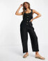 ASOS DESIGN linen button strap jumpsuit in black Черный, 36 - фото #1