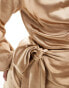 Pretty Lavish tie waist satin mini dress in matte gold