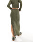 Фото #10 товара Reclaimed Vintage ribbed knitted midi skirt with tie detail in khaki co-ord