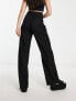 Stradivarius linen look wide leg trouser in black