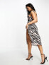 Фото #7 товара Simmi satin lace trim cut out midi dress in multi zebra print