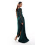 Фото #3 товара Virgos Lounge one shoulder maxi in green embellishment