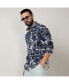 ფოტო #4 პროდუქტის Men's Navy Blue & Midnight Black Abstract Geometric Shirt