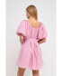 Women's Pleated Detail Puff Sleeve Mini Dress