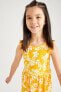 Kız Çocuk Sarı Çiçek Desenli Kolsuz Elbise