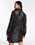 New Look sequin button through shirt in black