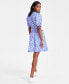Фото #4 товара Women's Printed Cotton Zip-Front Puff-Sleeve Dress, Created for Macy's