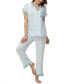 Women's Printed Notch Collar Short Sleeve with Ruffle and Pants 2 Pc. Pajama Set