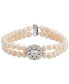 Фото #1 товара Freshwater Pearl (5-6mm) & Cubic Zirconia Double Row Bracelet in Sterling Silver