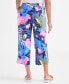 Фото #2 товара Petite 100% Linen Palm Print High Rise Cropped Pants, Created for Macy's