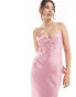 Фото #4 товара ASOS DESIGN satin lace applique cami strap midi dress in pink