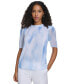 Petite Watercolor-Finish Ruffled-Neck Top