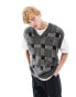 Fred Perry knitted check vest in grey grau, L - фото #1