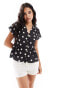 ASOS DESIGN linen look peplum button front top in mono spot