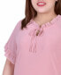 Фото #4 товара Plus Size Short Ruffled Sleeve Crepe Knit Top with Chiffon Sleeves