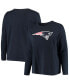 ფოტო #1 პროდუქტის Women's Plus Size Navy New England Patriots Primary Logo Long Sleeve T-shirt