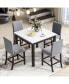 Фото #3 товара 5-Piece Grey Dining Set: Faux Marble Table, 4 Velvet Chairs