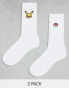 ASOS DESIGN 2 pack socks with Pokémon embroidery in white Белый, EU 37-42 - фото #2