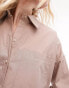 Topshop oversized poplin shirt in taupe Серо-коричневый, 38 - фото #8