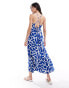 ONLY strappy tiered maxi dress in blue abstract print Синий, XL - EU 42 - фото #4