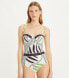 Tory Burch Womens PRINTED UNDERWIRE SWIMSUIT ivory zebra scarf size L 307013