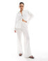 Фото #1 товара Pull&Bear broderie drawstring waist trouser co-ord in white