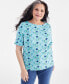 ფოტო #3 პროდუქტის Petite Printed Boat Neck Elbow-Sleeve Top, Created for Macy's