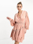 In The Style x Georgia Louise satin ruffle hem wrap dress in pink