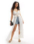 Фото #1 товара Miss Selfridge beach lace insert tie front beach cover up maxi cami in cream