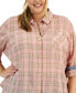 Фото #3 товара Plus Size Crinkle Plaid Roll-Tab Shirt