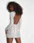 Фото #4 товара Miss Selfridge Premium embellished long sleeve rope detail mini dress in silver