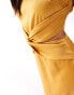 Фото #4 товара TFNC Bridesmaid Petite satin deep V back waist cut out satin maxi dress in yellow