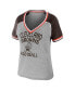 Фото #3 товара Women's Heather Gray Distressed Cleveland Browns Cropped Raglan Throwback V-Neck T-shirt
