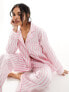 ASOS DESIGN woven stripe long sleeve shirt & trouser pyjama set in pink