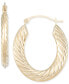 ფოტო #1 პროდუქტის Textured Oval Hoop Earrings in 10k Yellow Gold