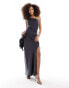 ASOS DESIGN satin asymmetric maxi dress with open back detail in grey DUNKELGRAU, 34 - фото #1