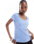 Фото #1 товара Monki short sleeve fitted top with scoop neck in blue