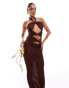 Фото #4 товара Murci honeycomb knit cut out halterneck maxi dress in brown