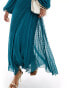 Фото #3 товара ASOS DESIGN high neck wrap bodice pleated dobby wrap maxi dress in teal