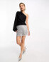 & Other Stories one shoulder top with draped tie neck and fluted sleeve in black