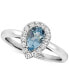 ფოტო #5 პროდუქტის Aquamarine (3/4 ct. t.w.) & Diamond (1/5 ct. t.w.) Pear Halo Ring in 14k White Gold